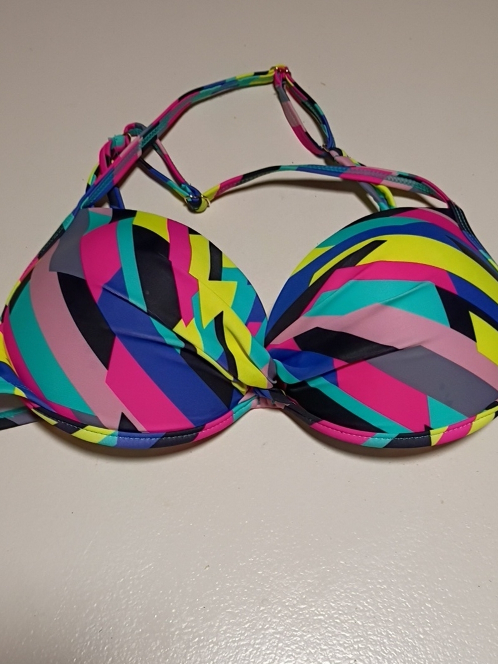 Bright Multicolor Geometric Push-Up Bikini Top - Women's Swim